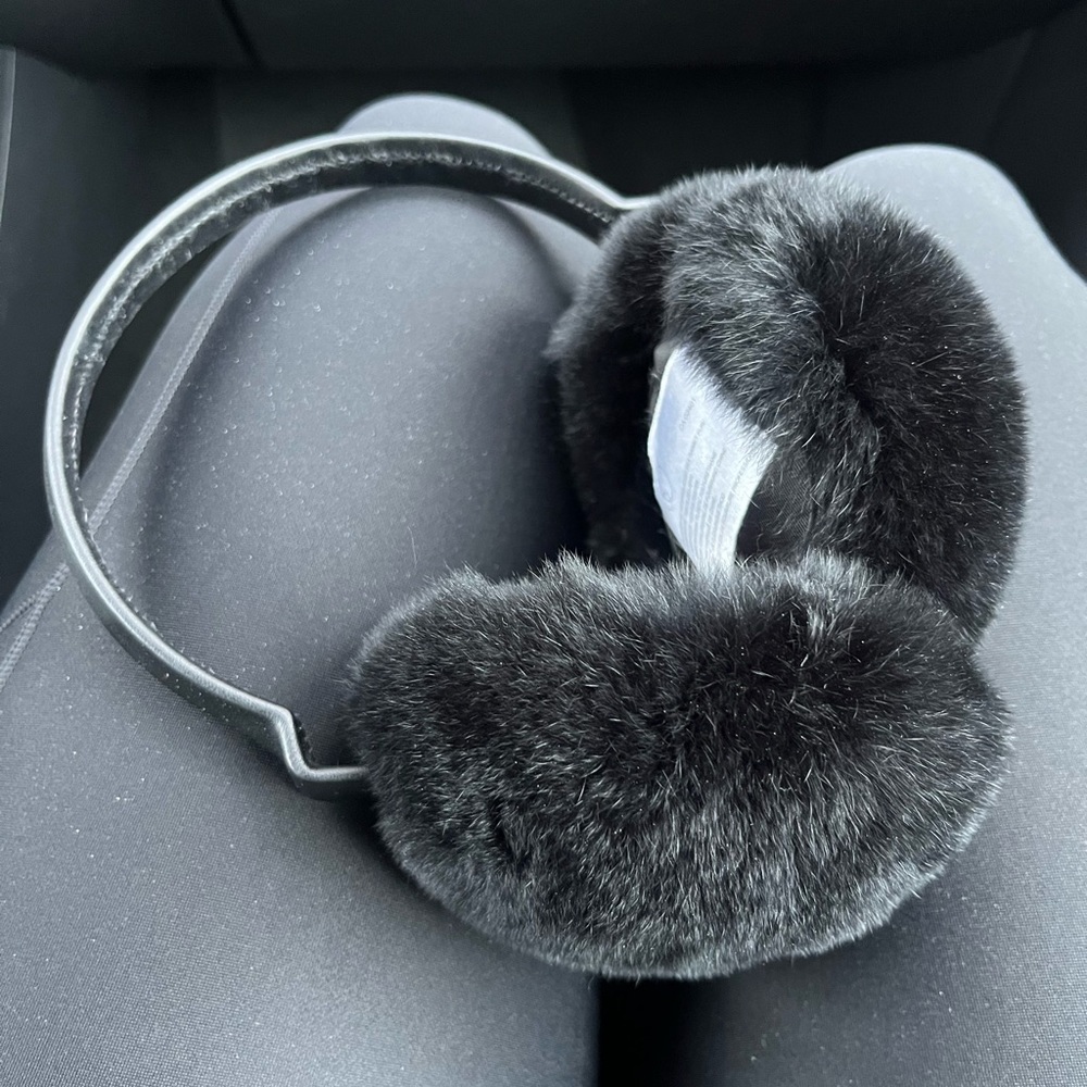 Black real fur ear muffs